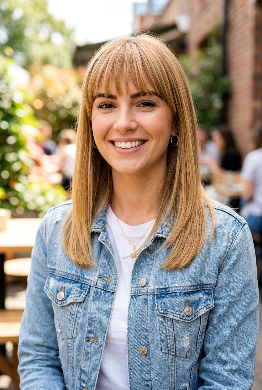 Mid Length Straight Hair With Eyebrow Skimming Bangs - 20 blunt fringe for medium straight hair - 20 blunt fringe for medium straight hair