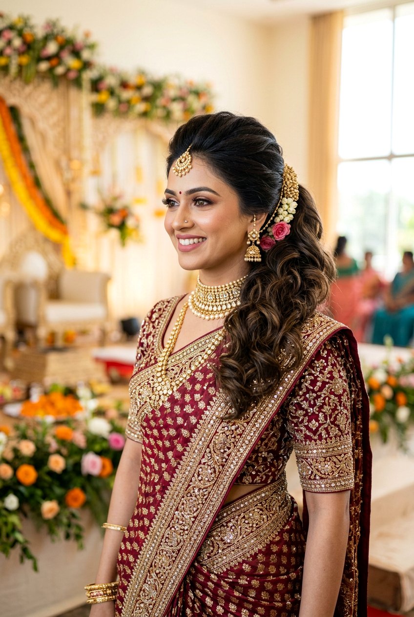 Mid Level Wavy Bridal Ponytail With Puff - 20 indian bridal ponytail hairstyle - 20 indian bridal ponytail hairstyle