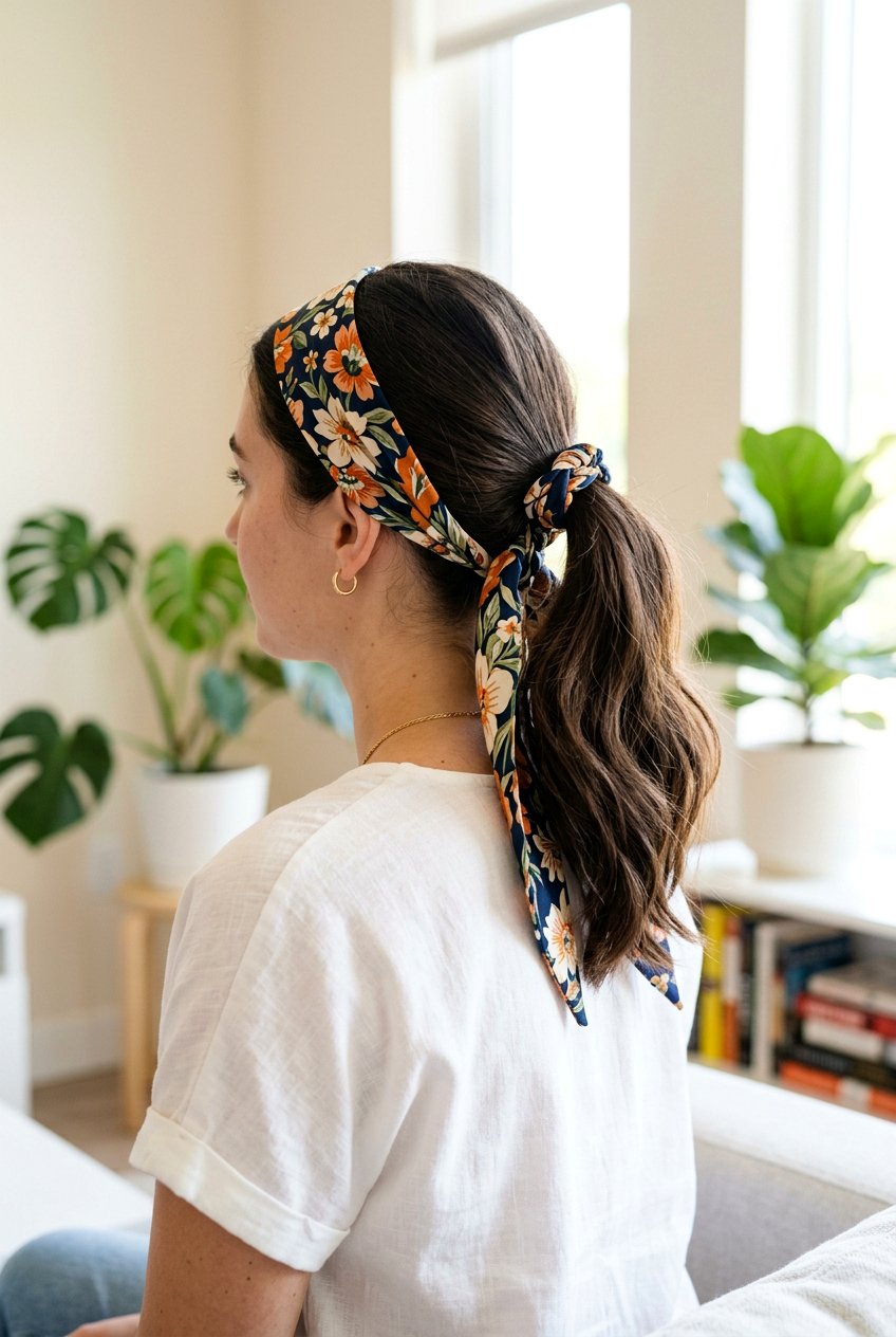 Mid Ponytail With Skinny Scarf Wrap - 20 scarf ponytail hairstyle - 20 scarf ponytail hairstyle