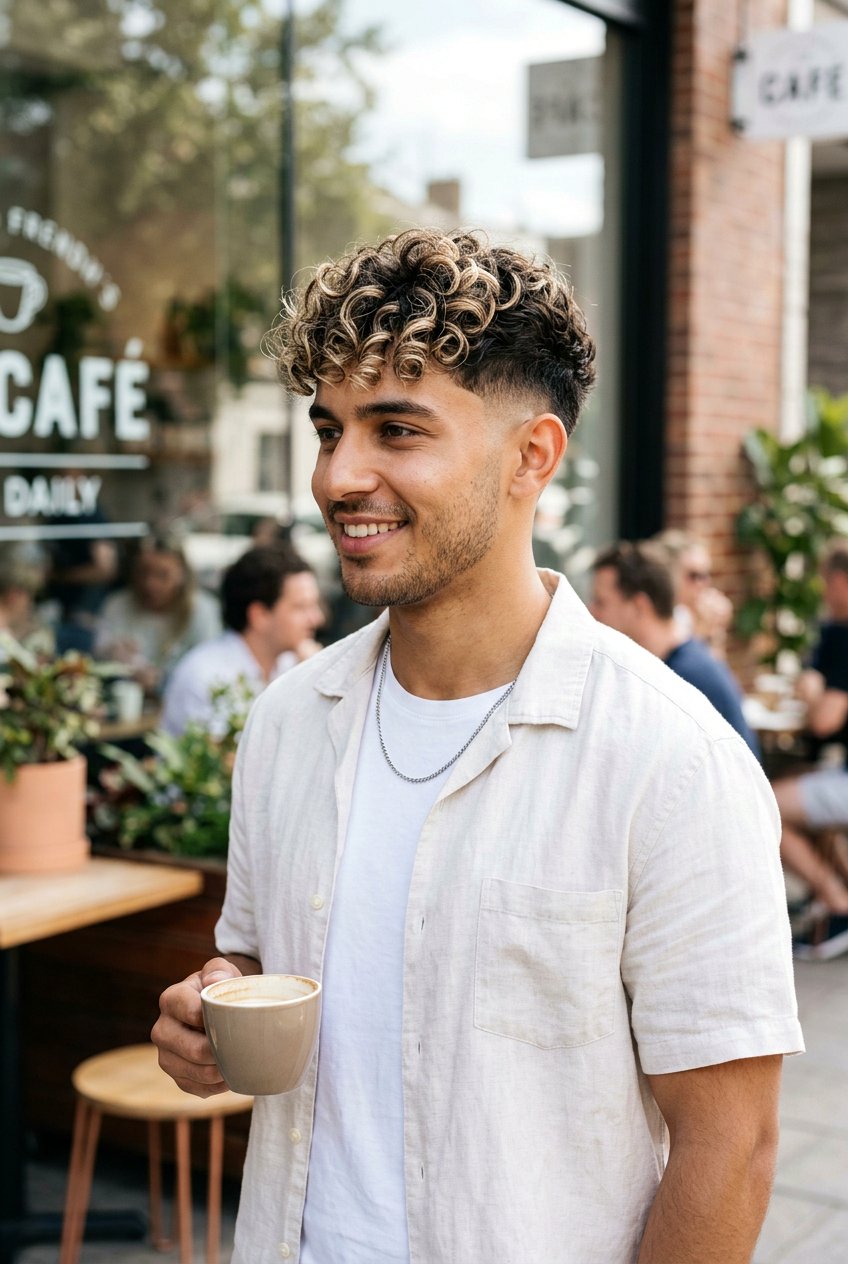 Mid Taper Curly Hair with Blonde Highlights - 20 curly taper cut with blonde highlights - 20 curly taper cut with blonde highlights