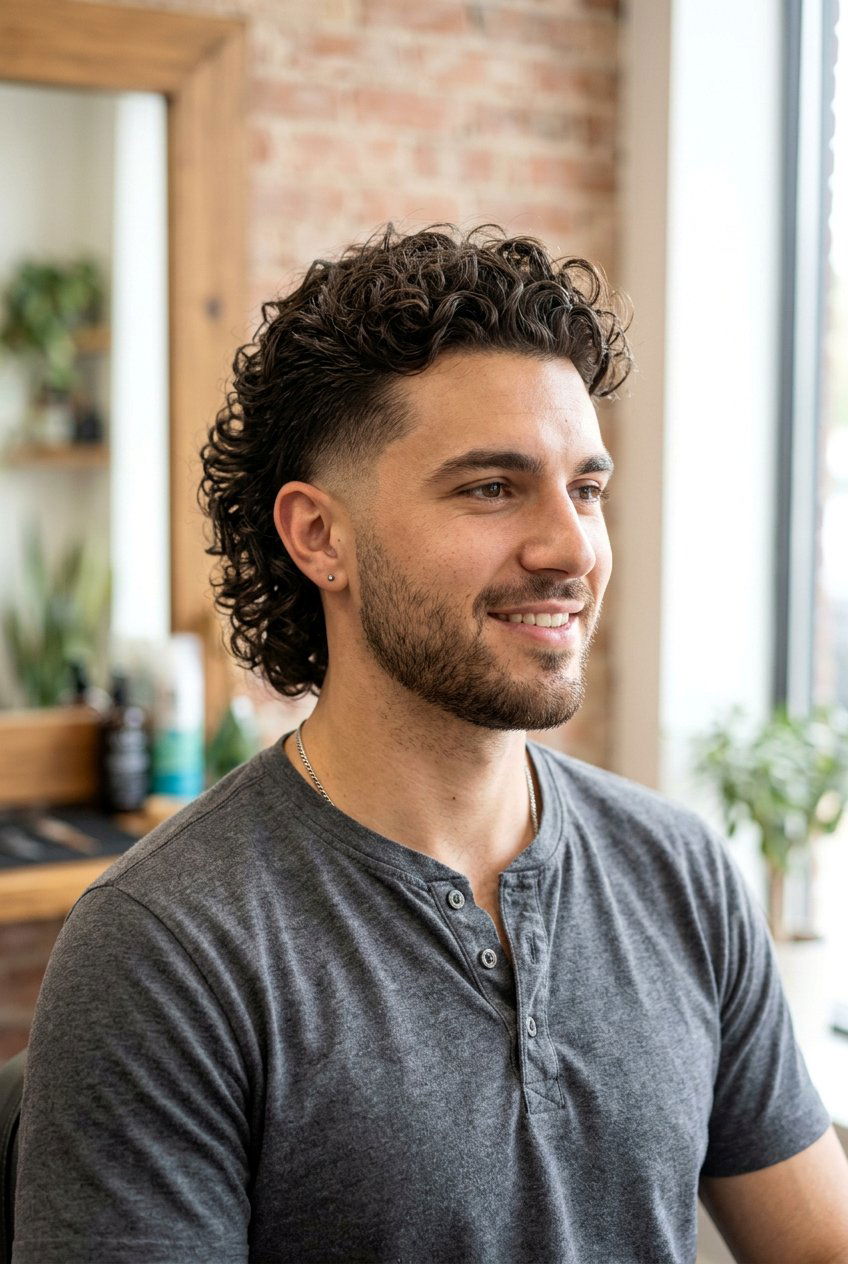 Mid Taper Fade Curly Mullet - 20 curly mullet with taper fade - 20 curly mullet with taper fade