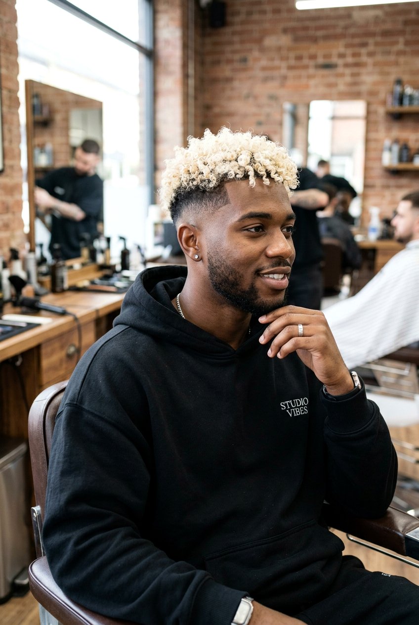 Mid Taper Fade With Bleached Curls - 20 mid taper fade for curly hair men - 20 mid taper fade for curly hair men