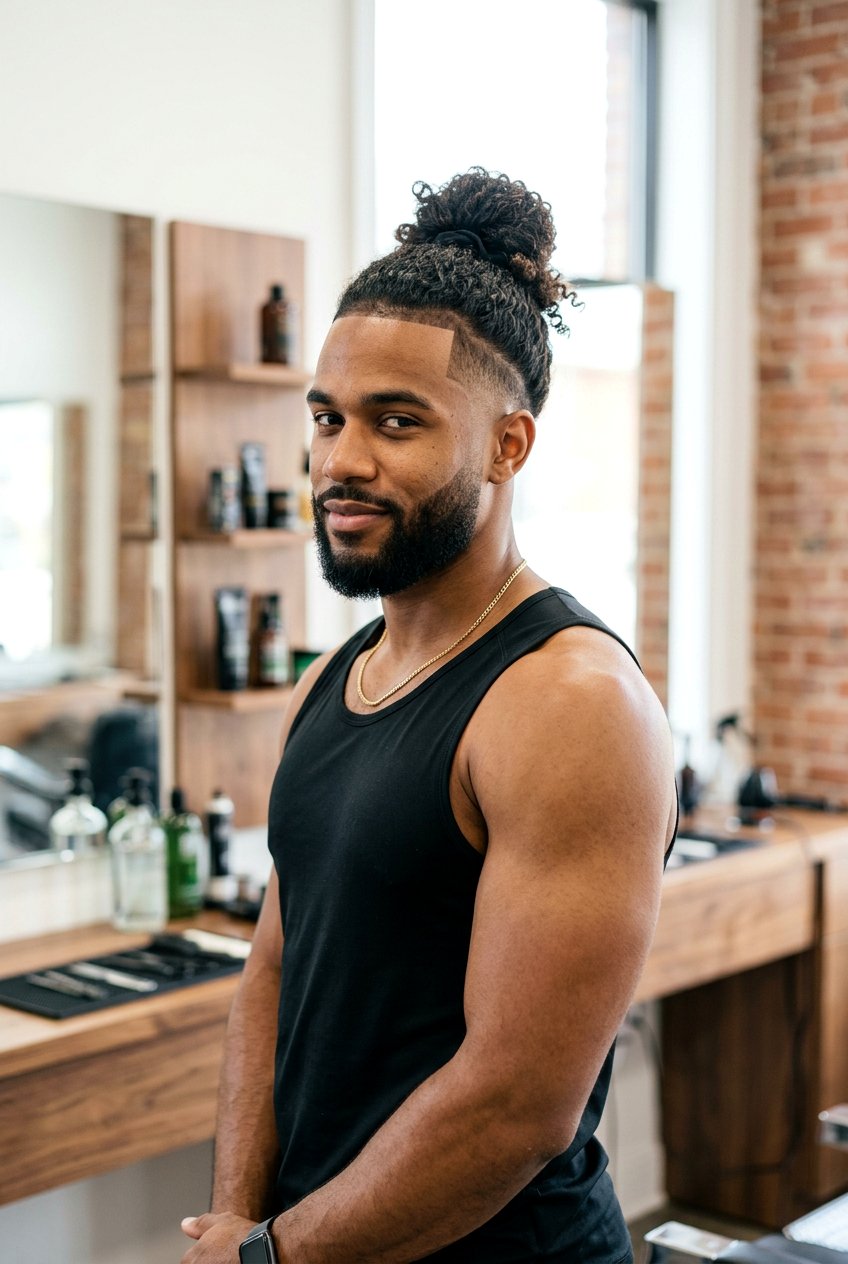 Mid Taper Fade With Curly Man Bun - 20 mid taper fade for curly hair men - 20 mid taper fade for curly hair men