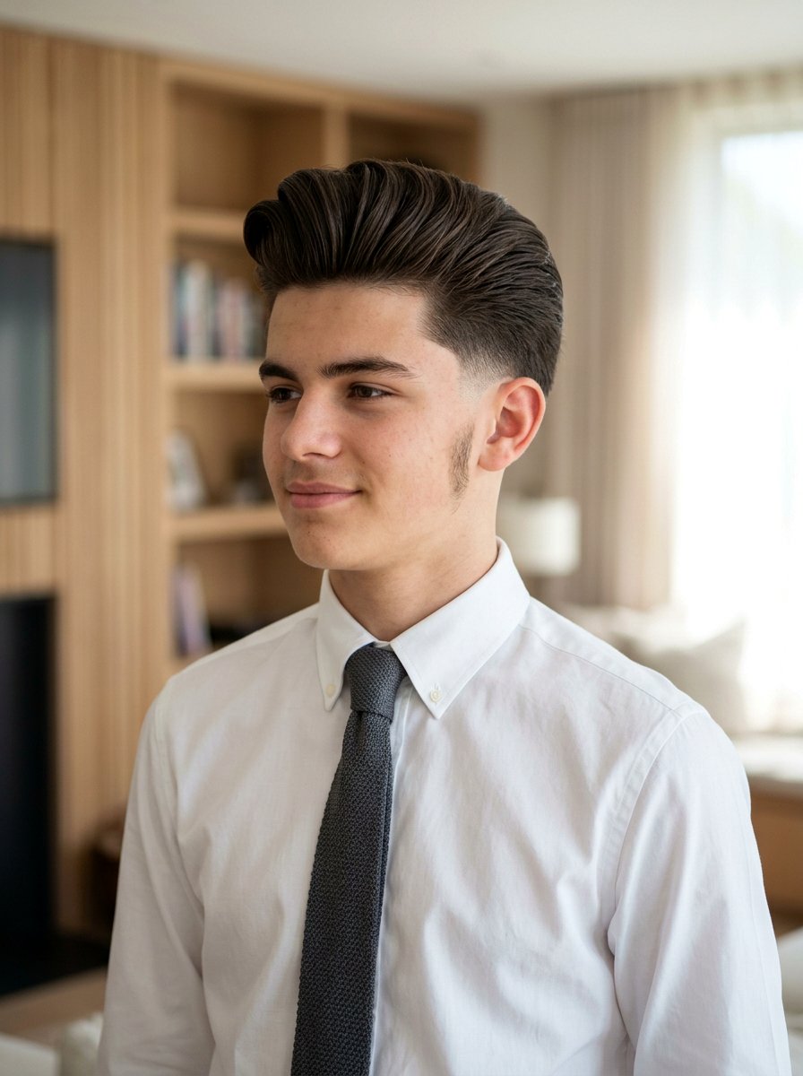 Mid Taper Pompadour - 20 school haircut for teenage boys with fade - 20 school haircut for teenage boys with fade
