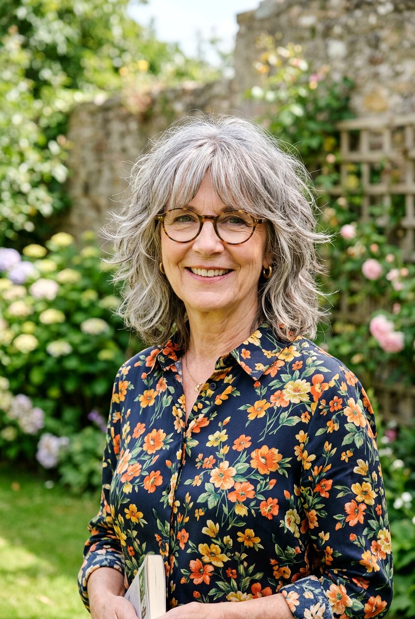 Mid length shag with curtain bangs - 20 hairstyles for women with glasses over 60 - 20 hairstyles for women with glasses over 60