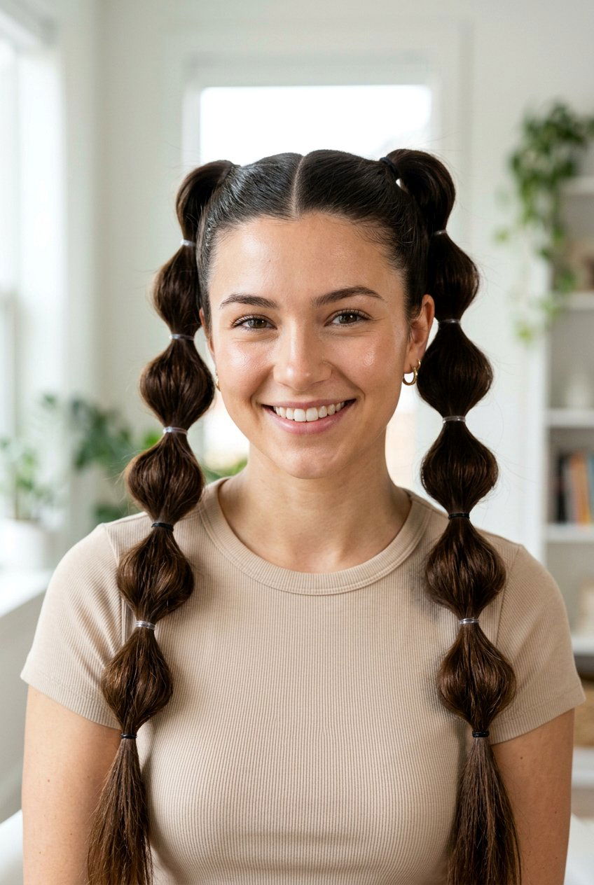 Middle Part Bubble Ponytails - 20 everyday middle part hairstyle - 20 everyday middle part hairstyle