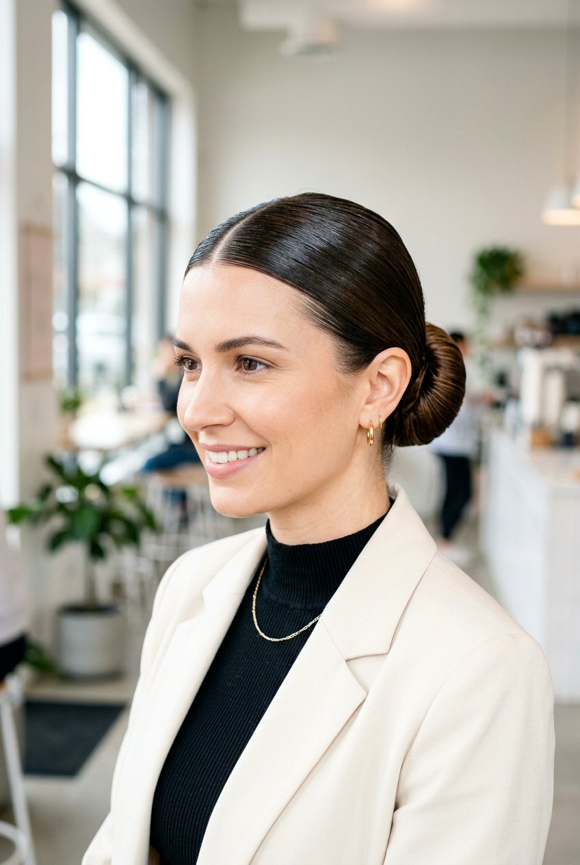 Middle Part Bun With Hair Gel Finish - 20 clean girl bun with middle part - 20 clean girl bun with middle part