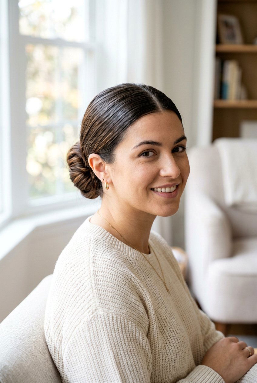 Middle Part Bun With Hair Wax Finish - 20 clean girl bun with middle part - 20 clean girl bun with middle part