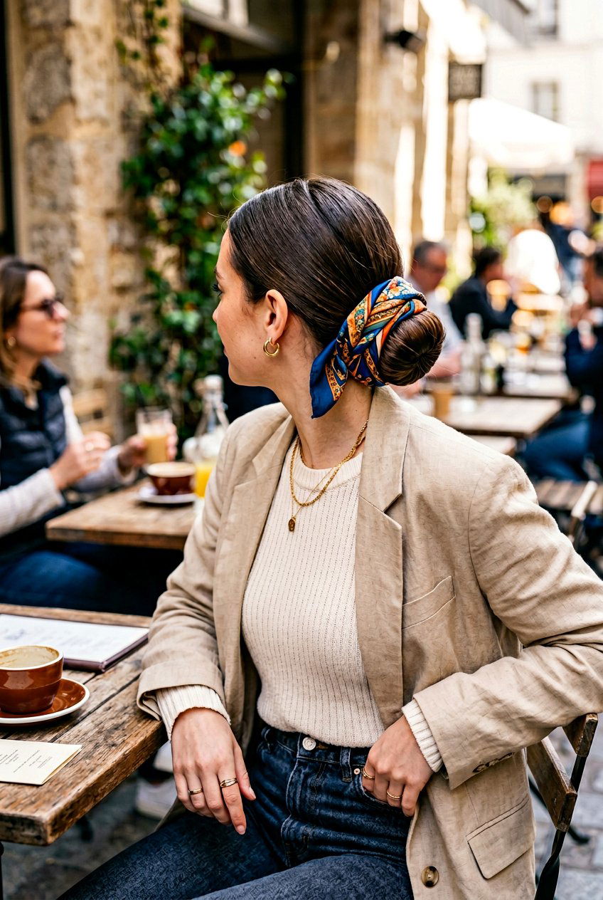 Middle Part Bun With Silk Scarf - 20 clean girl bun with middle part - 20 clean girl bun with middle part