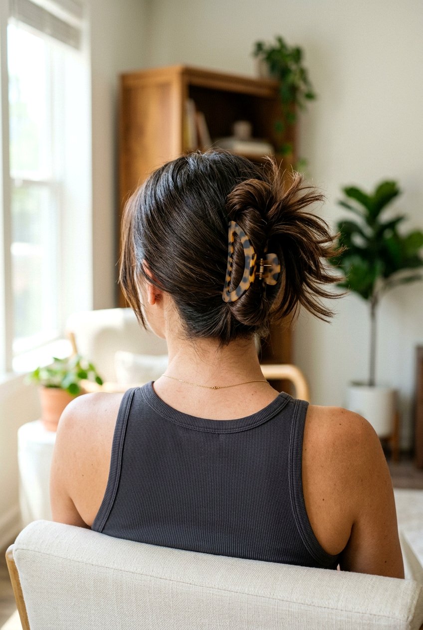 Middle Part Claw Clip Updo - 20 everyday middle part hairstyle - 20 everyday middle part hairstyle