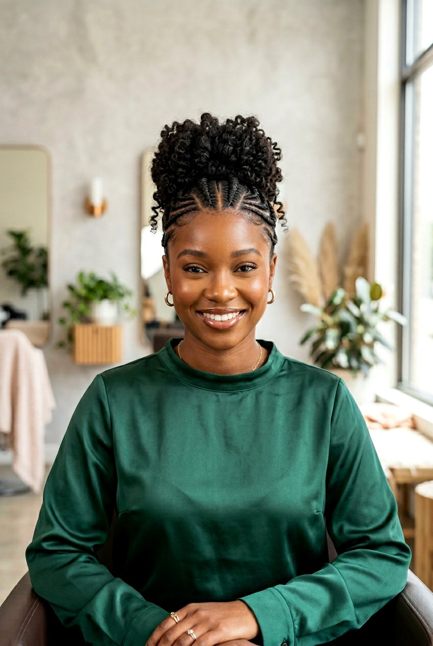 Middle Part Feed In Braids Bun - 20 feed in braids with curly bun - 20 feed in braids with curly bun