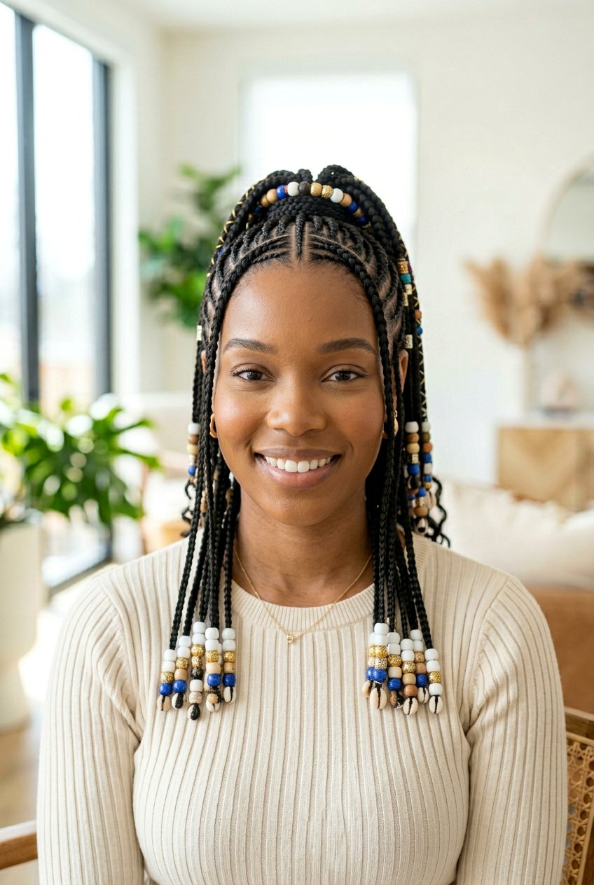 Middle Part Fulani Braids Ponytail With Beads - 20 fulani braids ponytail with beads - 20 fulani braids ponytail with beads