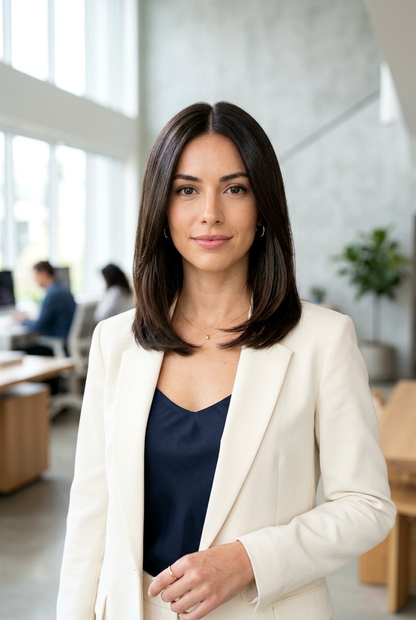 Middle Part Layered Bob - 20 sleek office bob with layers - 20 sleek office bob with layers