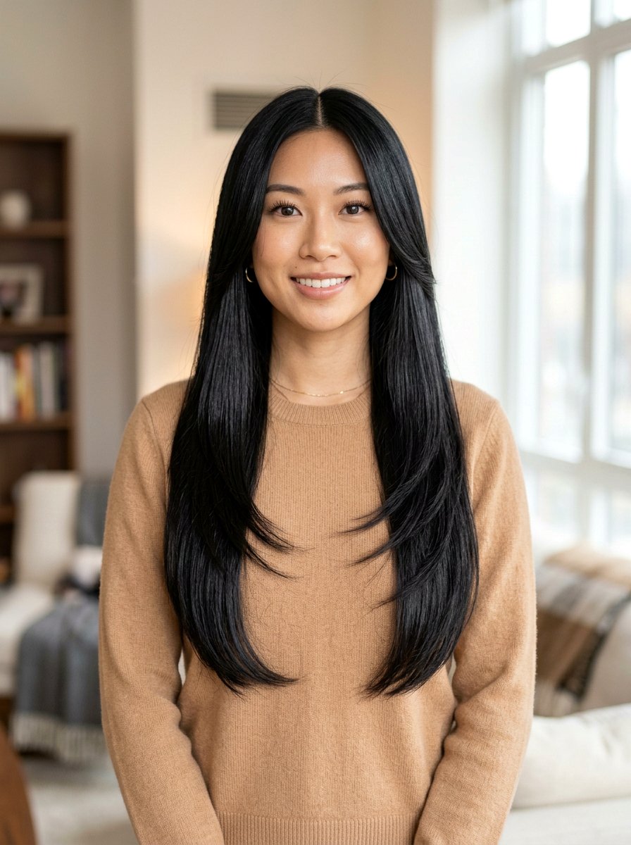 Middle Part Long Straight Layers - 20 sleek straight layers for long hair - 20 sleek straight layers for long hair