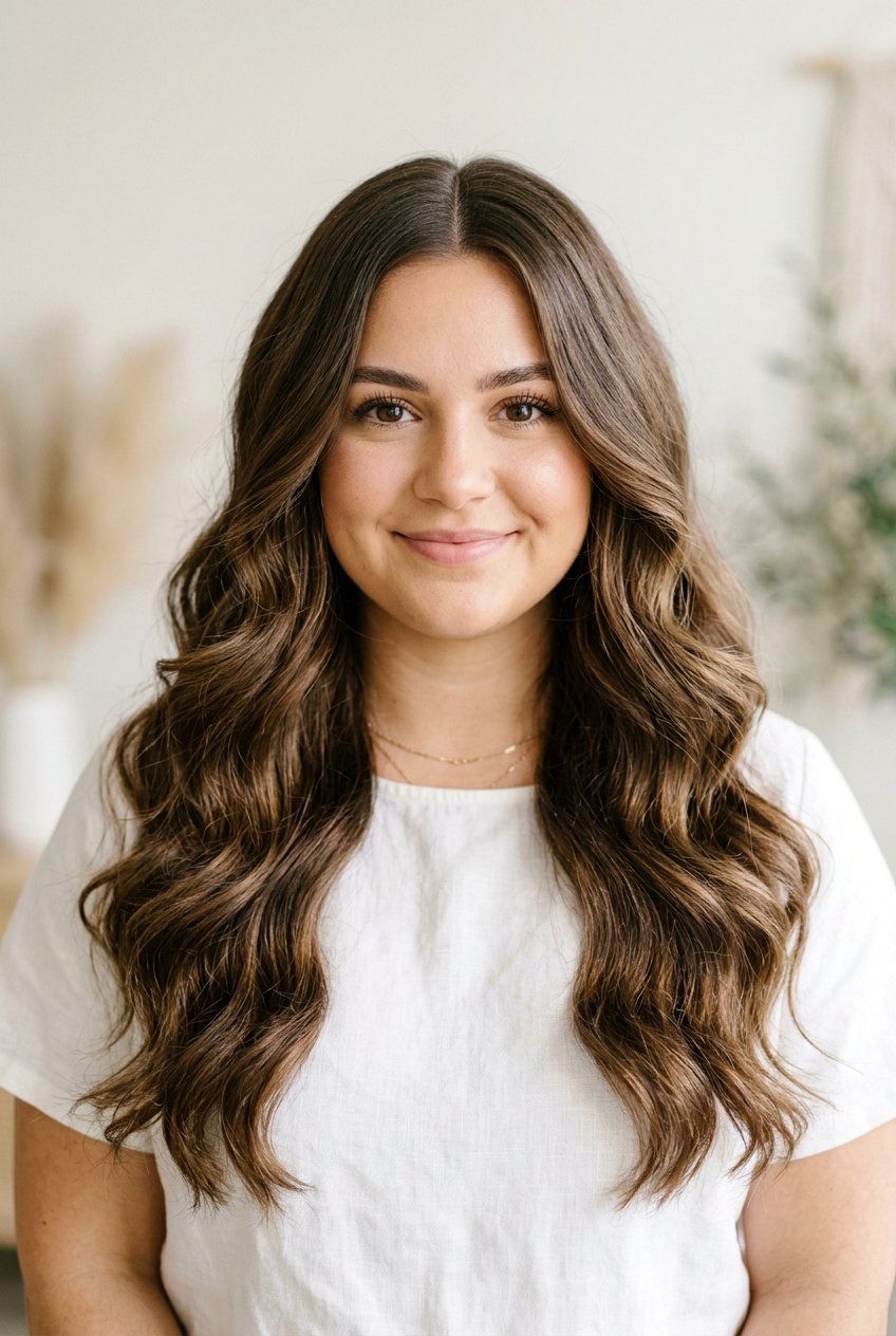 Middle Part Long Waves - 20 hairstyles for chubby faces - 20 hairstyles for chubby faces