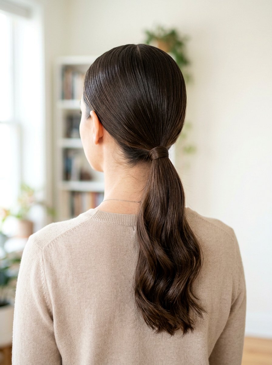 Middle Part Low Ponytail For Zoom Call - 20 zoom call ponytail hairstyle - 20 zoom call ponytail hairstyle