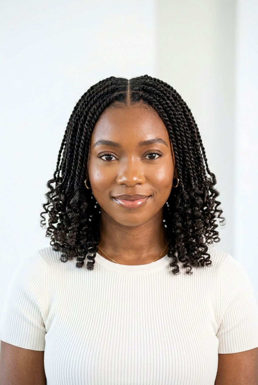 Middle Part Mini Twists With Curly Ends - 20 mini twists with curly ends - 20 mini twists with curly ends