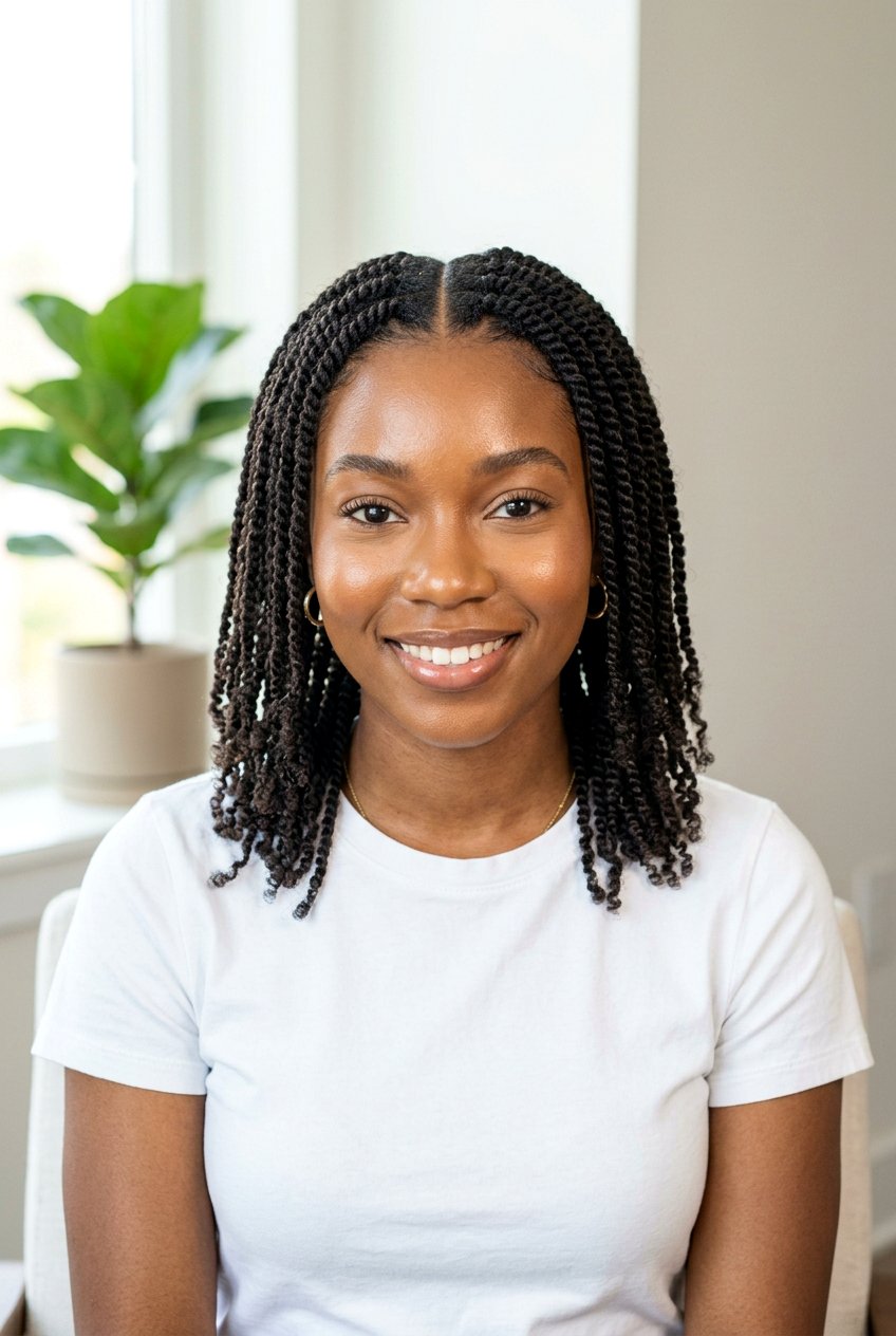 Middle Part Mini Twists - 20 mini twists on 4c hair women - 20 mini twists on 4c hair women