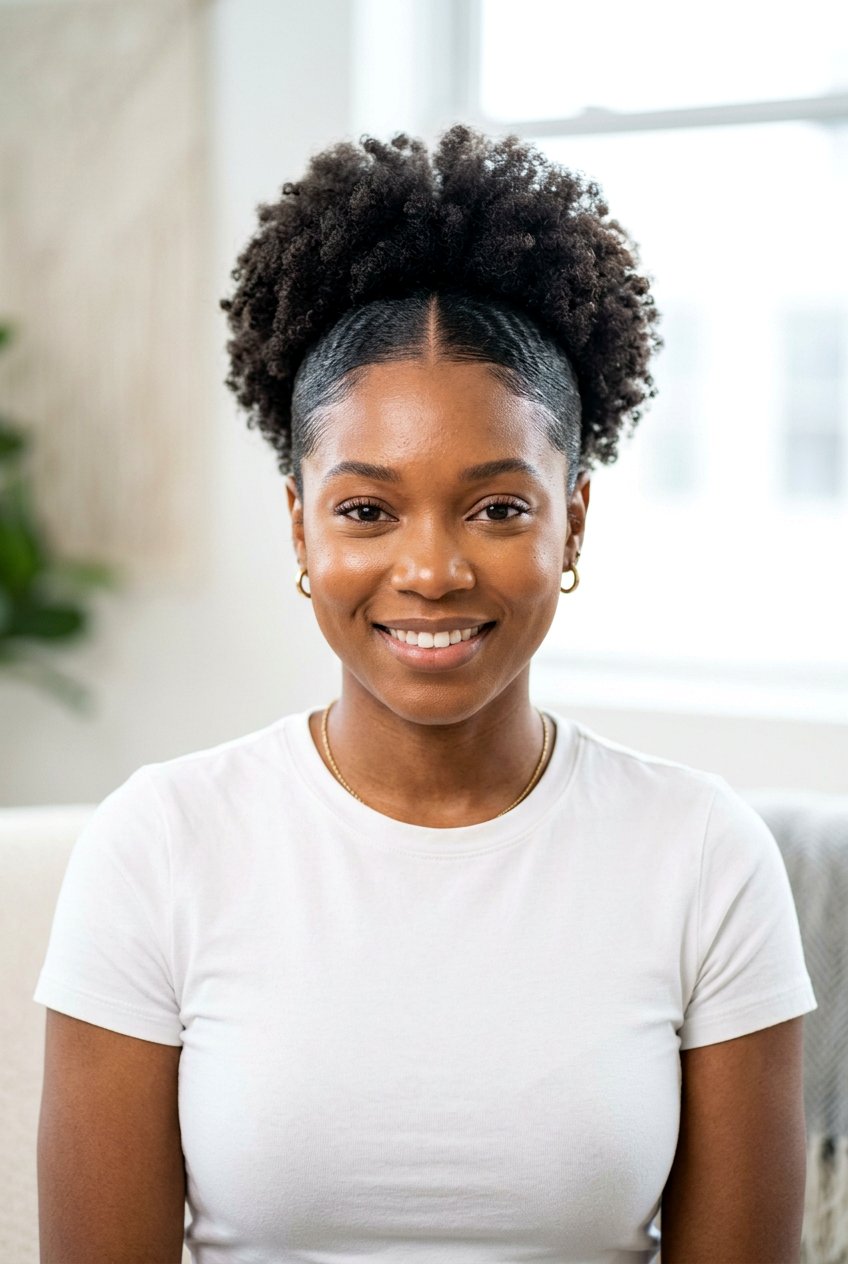 Middle Part Puff - 20 sleek puff hairstyle for natural hair - 20 sleek puff hairstyle for natural hair