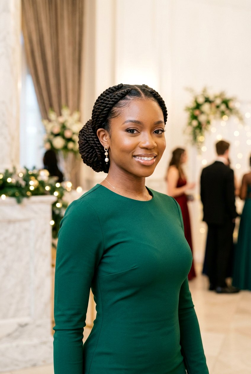 Middle Part Rope Twist Updo - 20 prom hairstyle with low textured bun - 20 prom hairstyle with low textured bun