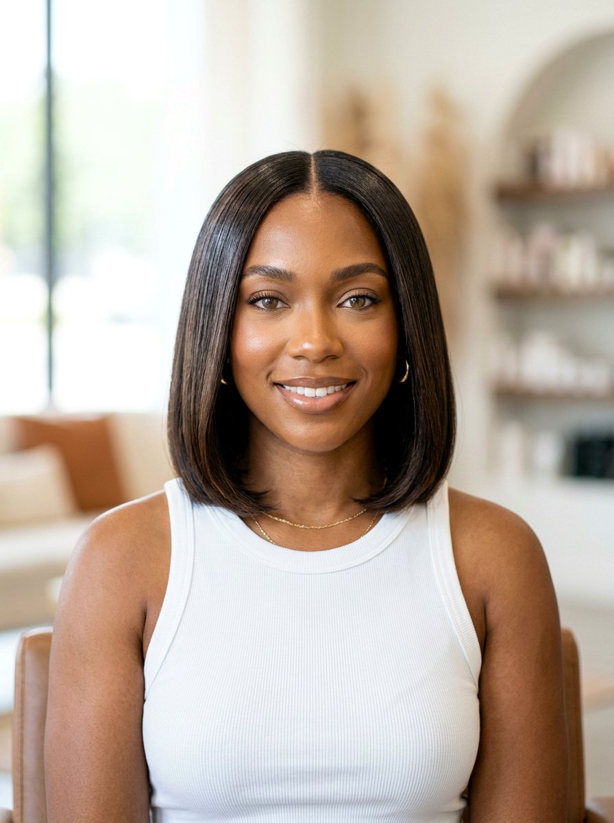 Middle Part Silk Press Bob - 20 silk press bob for fine hair - 20 silk press bob for fine hair