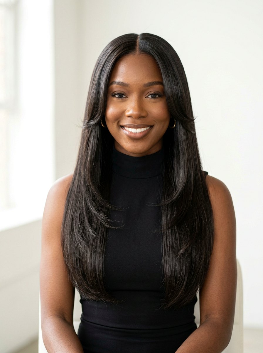 Middle Part Silk Press With Face Framing Layers - 20 silk press with face framing layers - 20 silk press with face framing layers