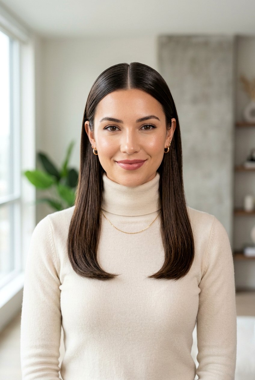 Middle Part Sleek Hair - 20 travel hairstyle for shoulder length hair - 20 travel hairstyle for shoulder length hair