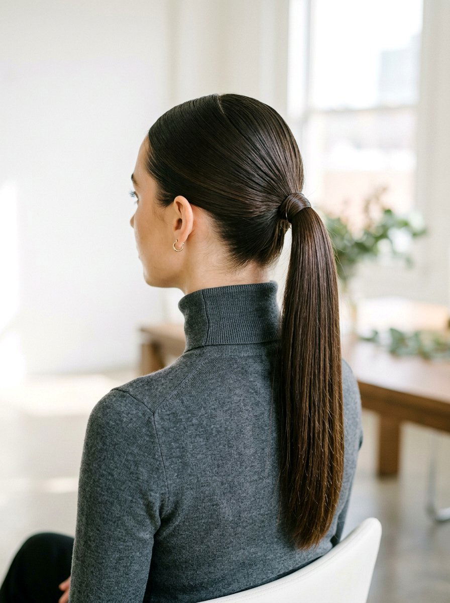 Middle Part Sleek Ponytail - 20 easy sleek ponytail styling ideas - 20 easy sleek ponytail styling ideas