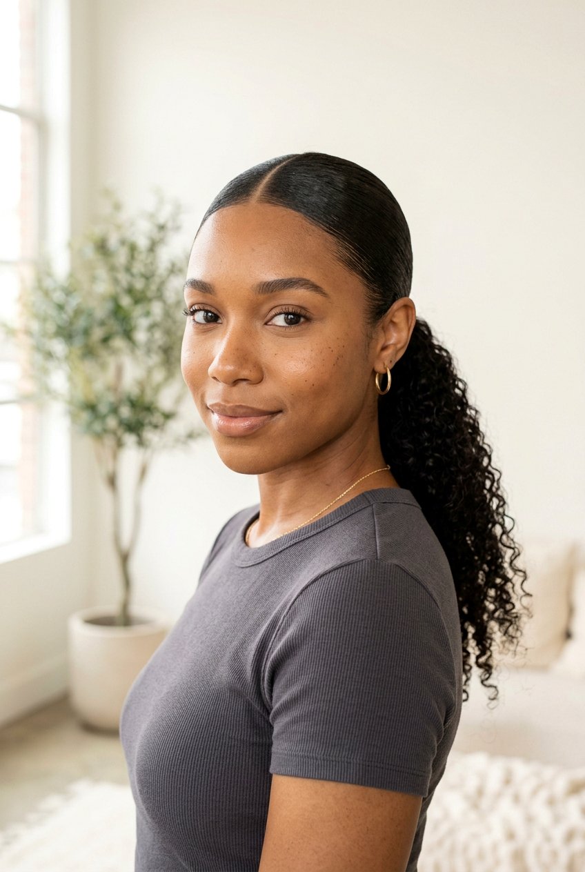 Middle Part Sleek Ponytail On Natural Hair - 20 slick back ponytail for natural hair - 20 slick back ponytail for natural hair