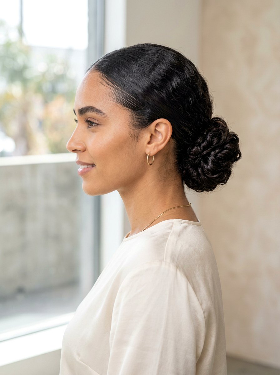 Middle Part Slick Back Bun - 20 slicked back curly bun hairstyle - 20 slicked back curly bun hairstyle