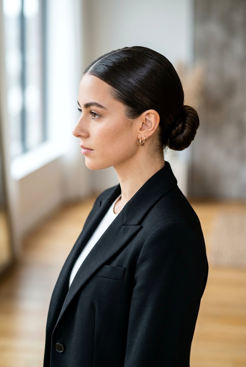 Middle Part Slick Back Bun - 20 editorial slick bun hairstyle - 20 editorial slick bun hairstyle