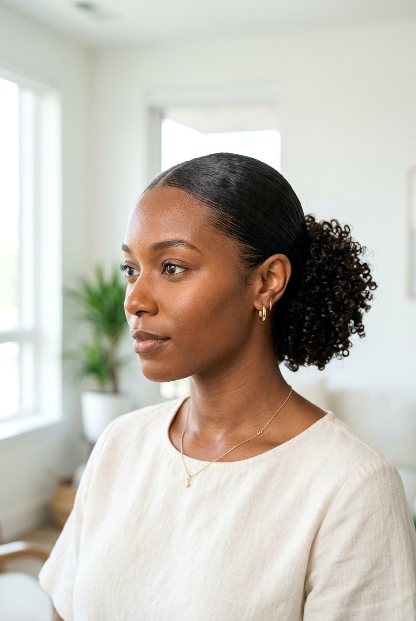 Middle Part Slick Back Curly Bun - 20 slick back bun for curly hair - 20 slick back bun for curly hair