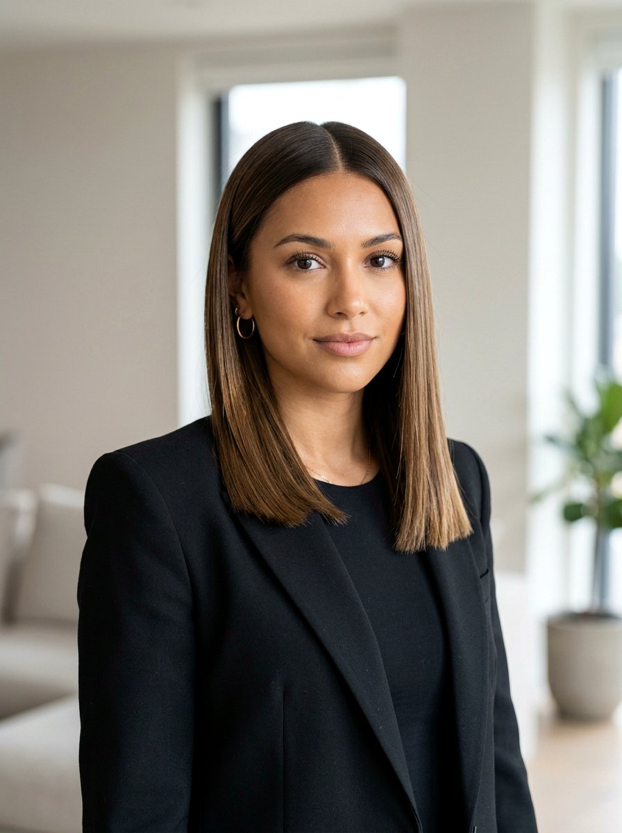 Middle Part Straight And Sleek - 20 quick office hairstyle for medium hair - 20 quick office hairstyle for medium hair