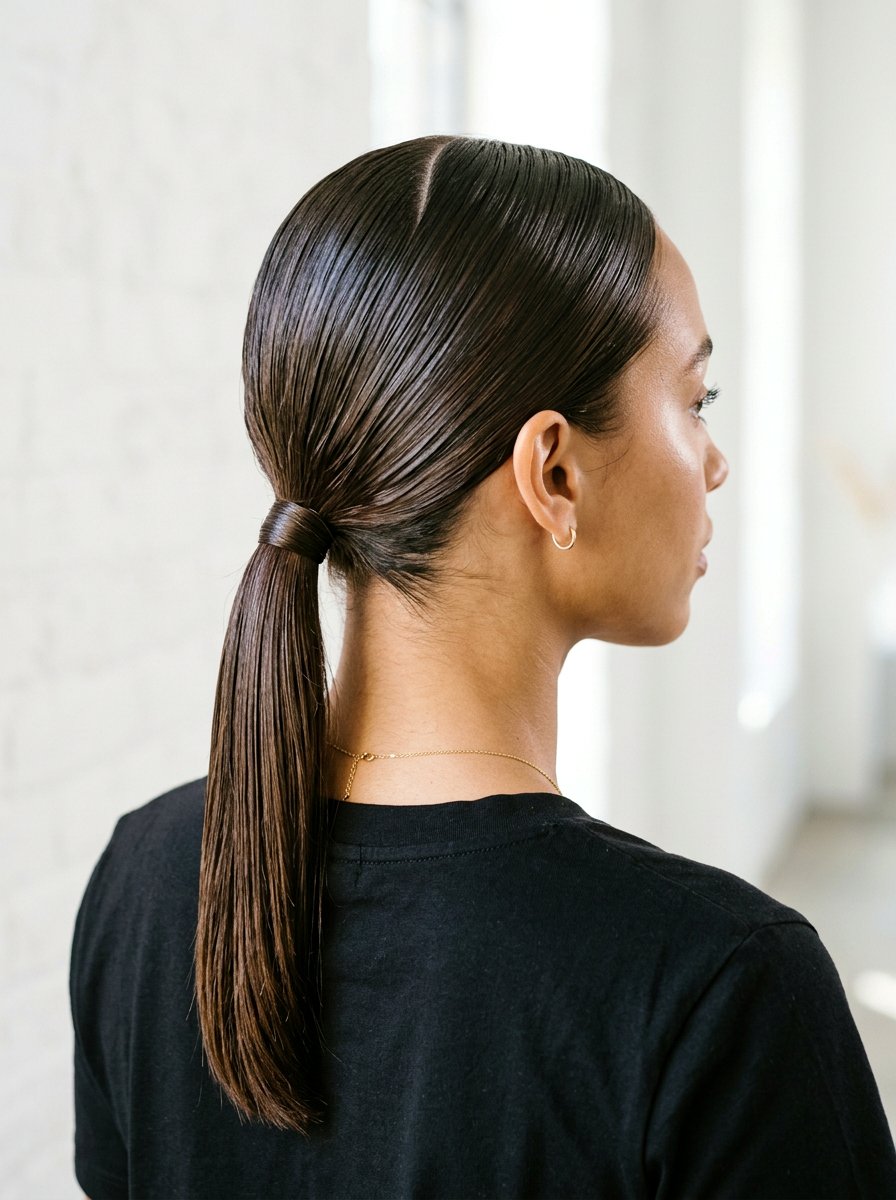 Middle Part Wet Look Ponytail - 20 wet look ponytail hairstyle - 20 wet look ponytail hairstyle
