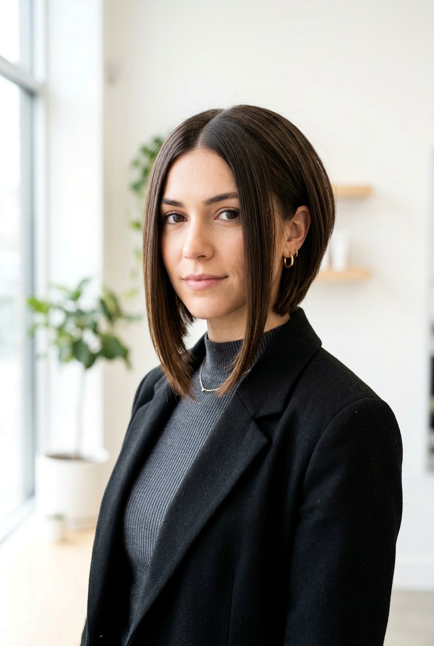 Middle Parted Inverted Bob - 20 hairstyles for small forehead - 20 hairstyles for small forehead