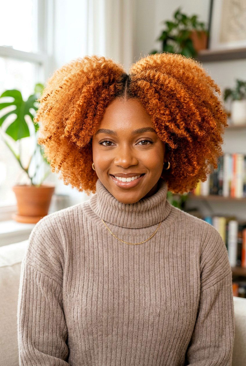 Middle part ginger afro - 20 natural hair with middle part styles - 20 natural hair with middle part styles