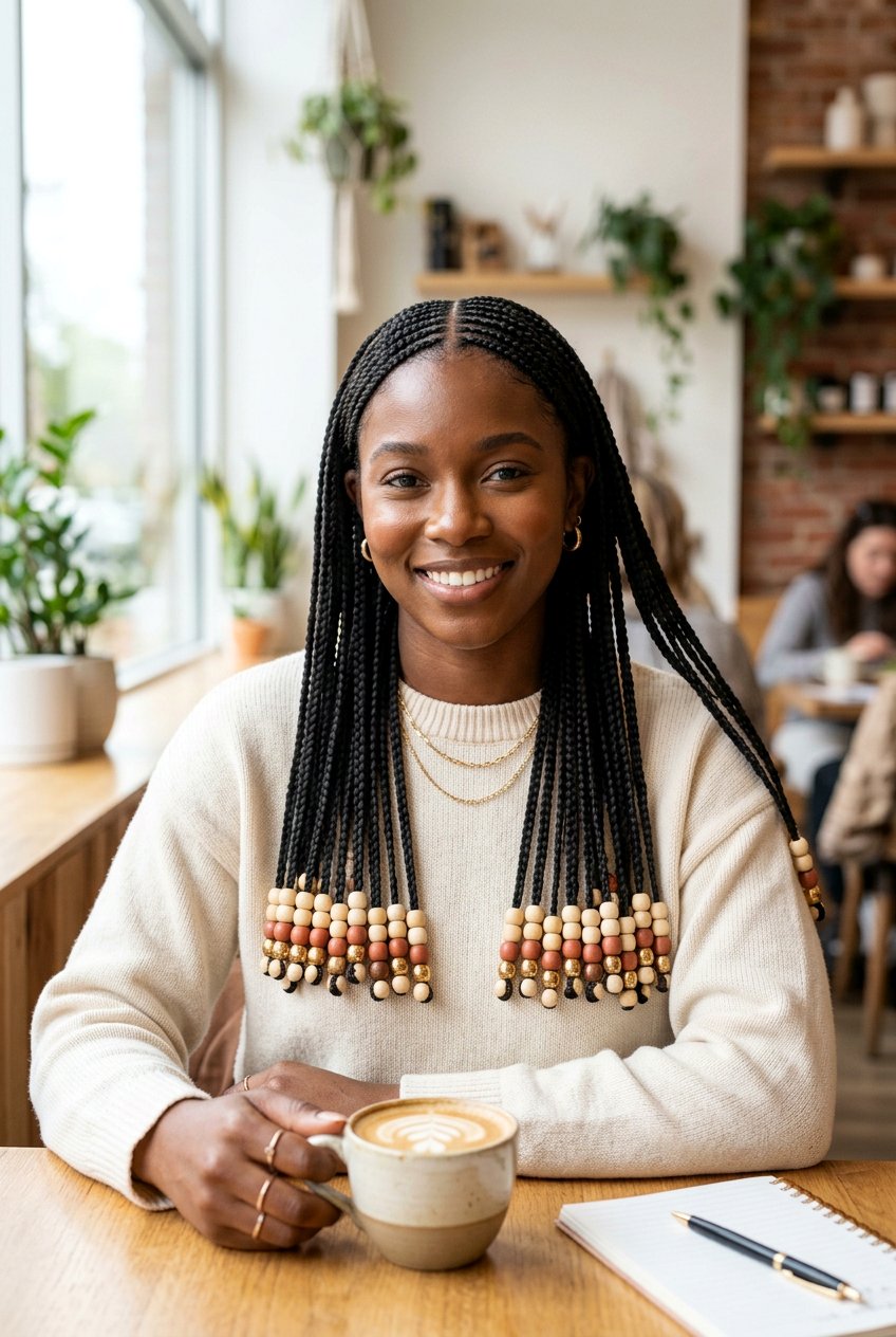 Middle part knotless braids with beads - 20 waist length knotless braids with beads - 20 waist length knotless braids with beads