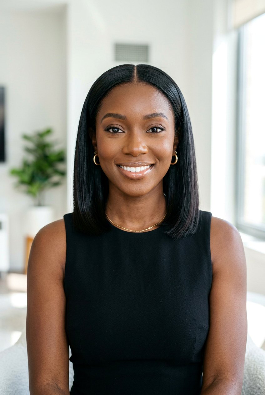 Middle part silk press bob - 20 silk press on short natural bob - 20 silk press on short natural bob