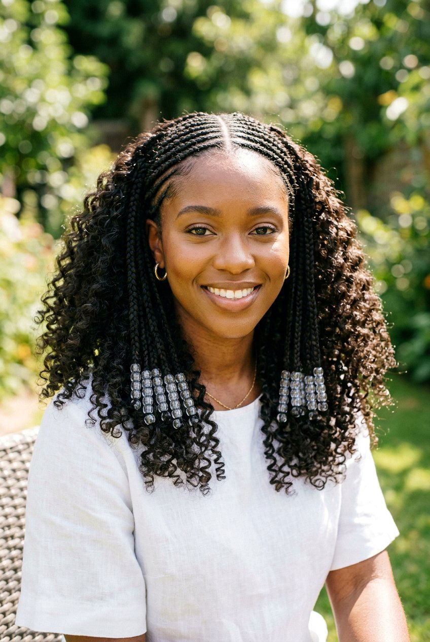 Middle part tribal braids with beads and curls - 20 tribal braids with beads and curls - 20 tribal braids with beads and curls