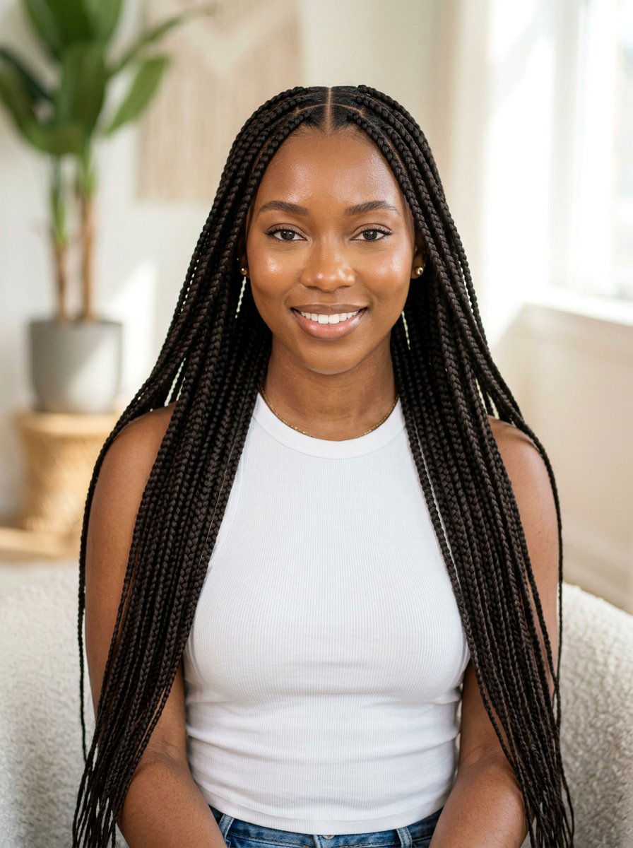 Middle part waist length knotless braids - 20 waist length knotless braids - 20 waist length knotless braids