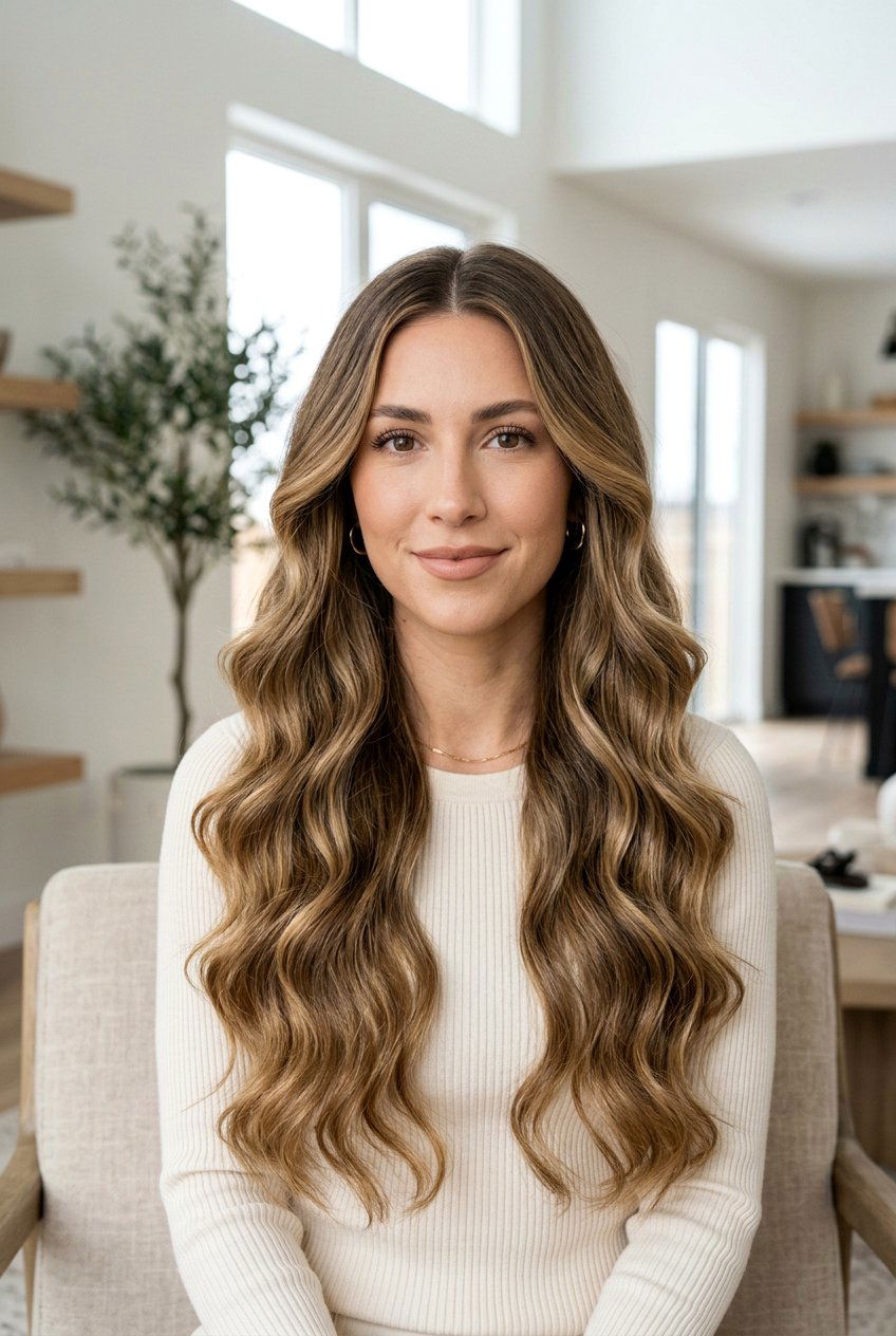 Middle part waves - 20 hairstyles for double chin face - 20 hairstyles for double chin face