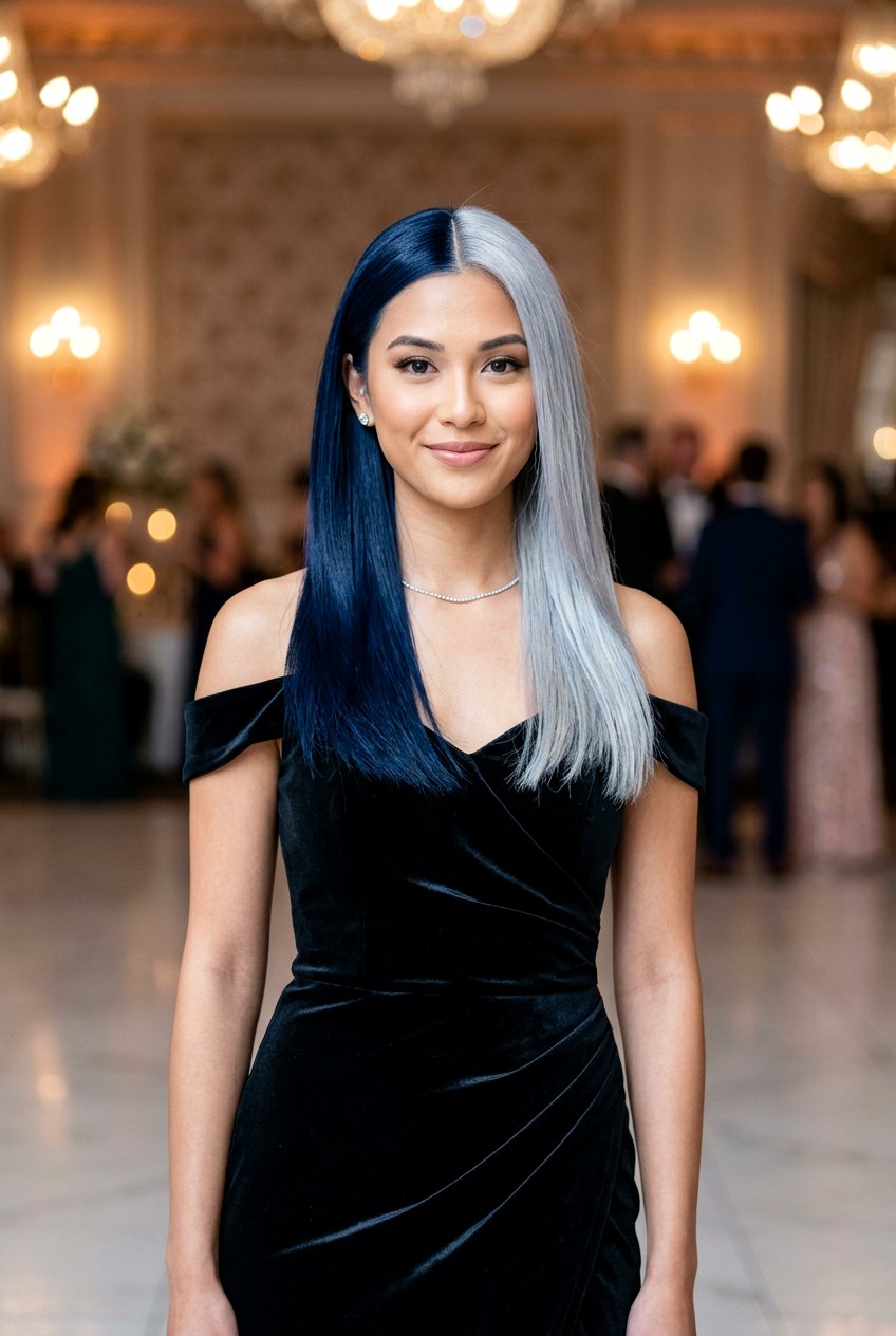 Midnight Blue And Silver Split Dye - 20 alternative split hair color - 20 alternative split hair color