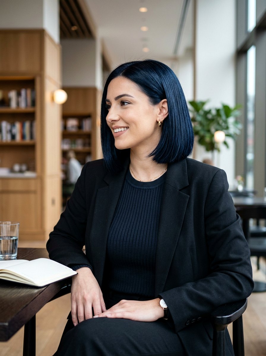 Midnight Blue Black Bob - 20 dimensional bob hair color ideas - 20 dimensional bob hair color ideas