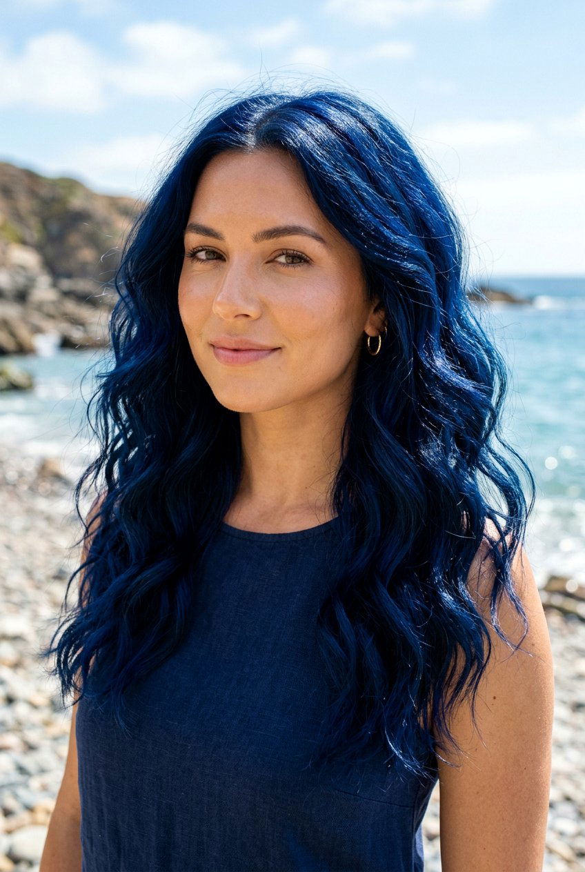 Midnight Blue Wavy Hair - 20 navy blue hair color - 20 navy blue hair color