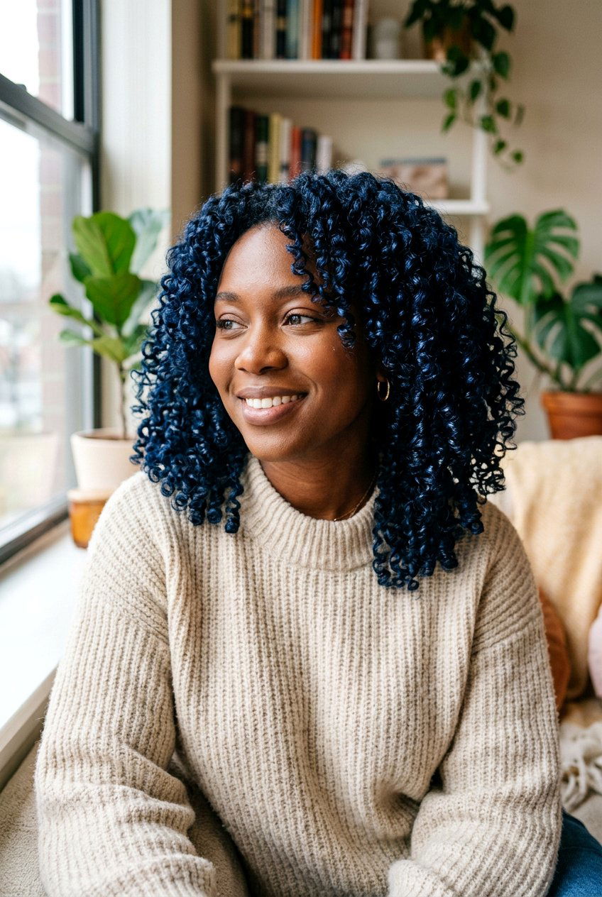 Midnight Navy Hair On Curly Hair - 20 midnight navy hair color - 20 midnight navy hair color