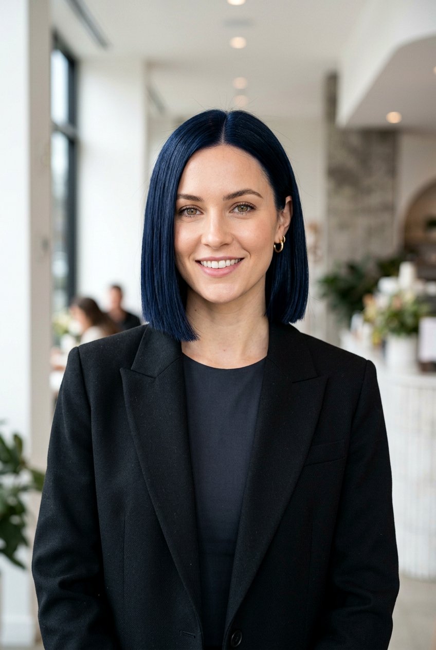 Midnight Navy Hair On Short Bob - 20 midnight navy hair color - 20 midnight navy hair color