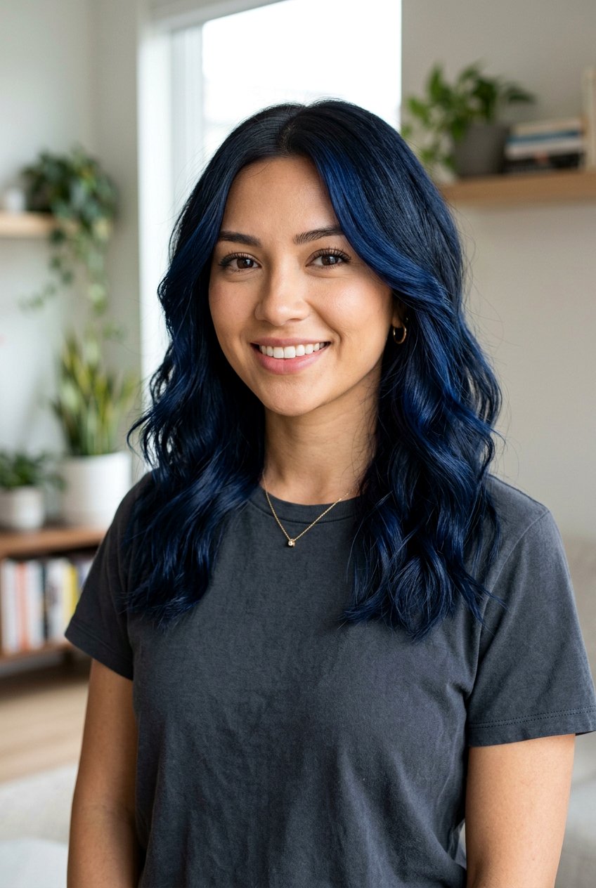 Midnight Navy Hair With Face Framing Pieces - 20 midnight navy hair color - 20 midnight navy hair color