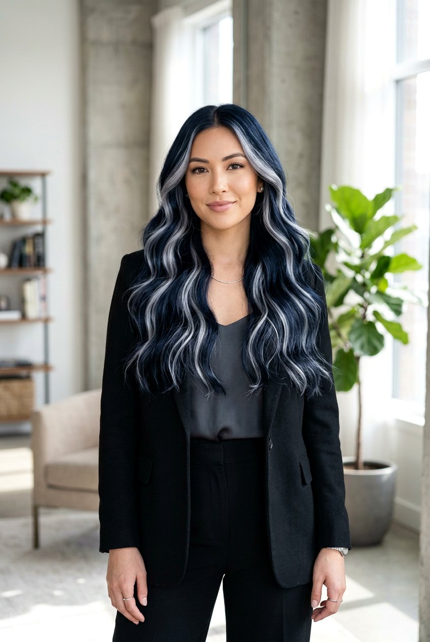 Midnight Navy Hair With Silver Balayage - 20 midnight navy hair color - 20 midnight navy hair color