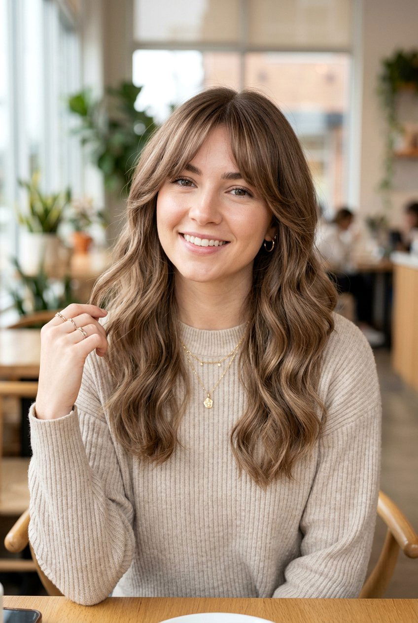 Milk Tea Brown Curtain Bangs Look - 20 milk tea brown hair - 20 milk tea brown hair