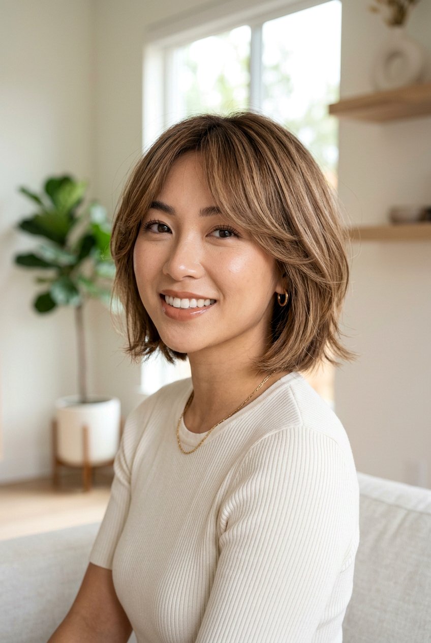 Milk Tea Brown Curtain Bob - 20 milk tea brown hair - 20 milk tea brown hair